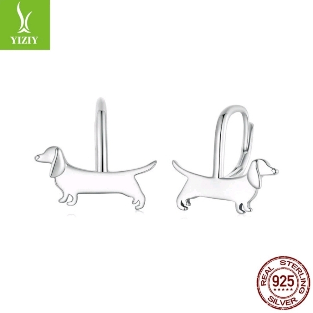 Dachshund Weenie Dog Sterling 925 Silver Earrings Huggies